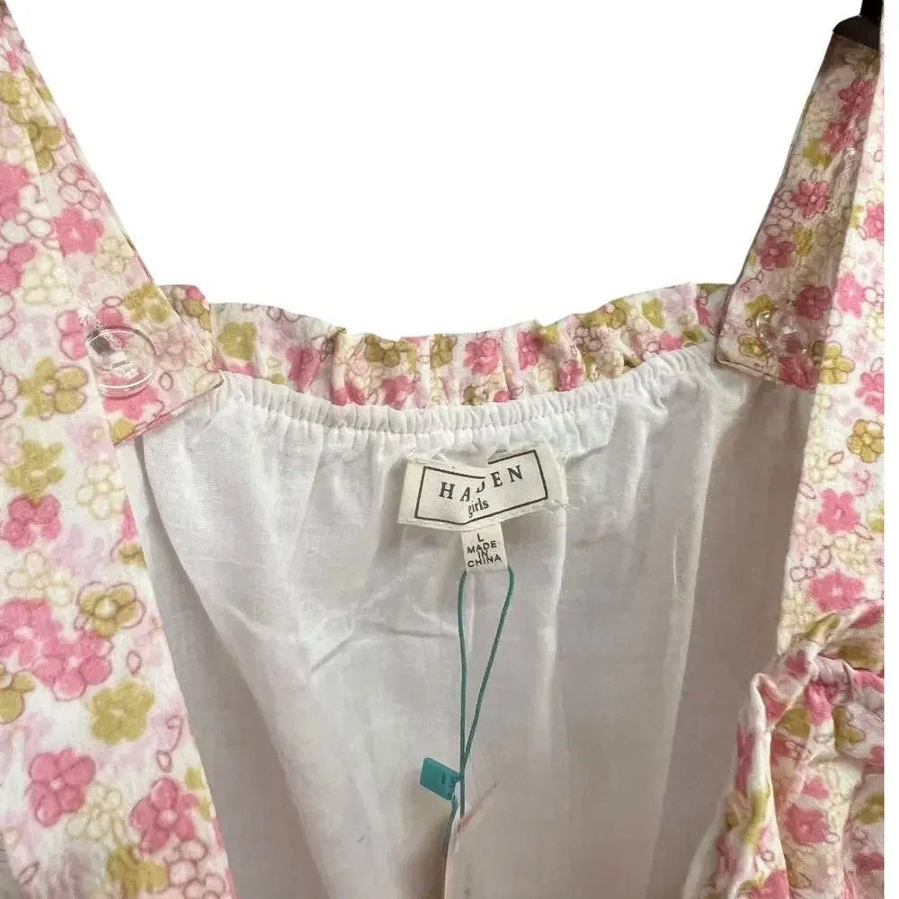 Hayden Crop Balloon Tank Top Girl L Pink Textured Ditsy Floral Cottage Tween NEW